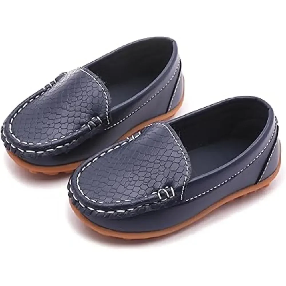 Lonsoen Toddler Boys Size 9.5 Navy Slip On Loafers Faux Leather Non Slip Shoes - Picture 2 of 7
